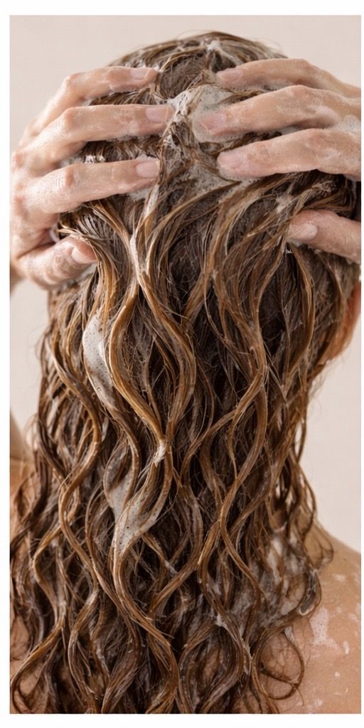 Mulher aplicando leave-in nos cabelos